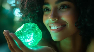 Smiling Brazilian Woman with Green Treasure