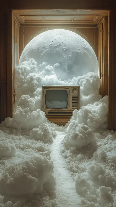 Surreal Moon Scene with Old Television