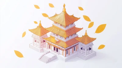 Chinese Pagodas in Isometric View