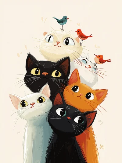 Seven Cats Healing Illustration