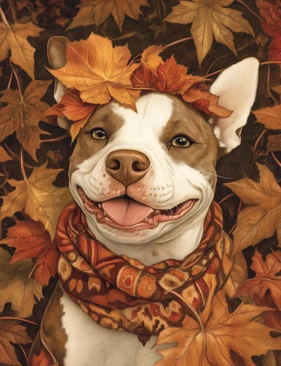 Vintage Autumn Pitbull Dog Fairy Greeting Card