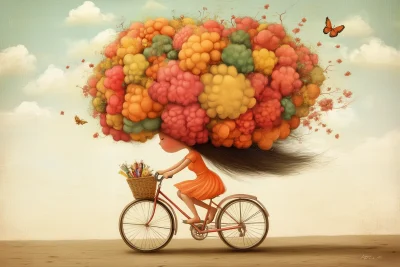 Child riding a bicycle in a brain