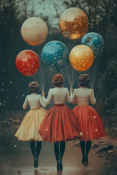 Whimsical 1950s Friends Floating