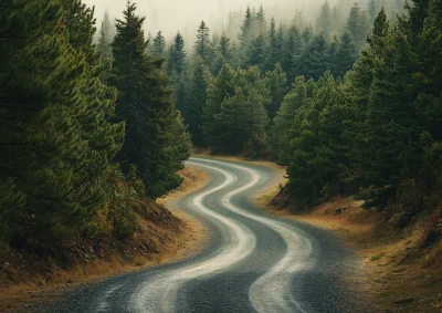 Scenic Road Through Pine Forest