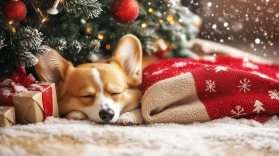 Corgi Enjoying Winter Night