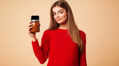 Young Woman Taking Selfie with Nutella and iPhone