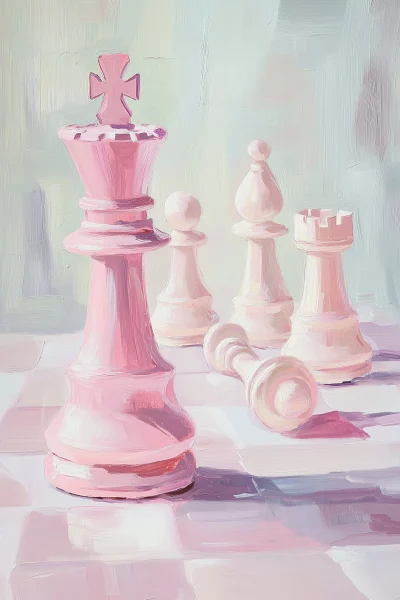 Pink Chess Pieces Oil Painting