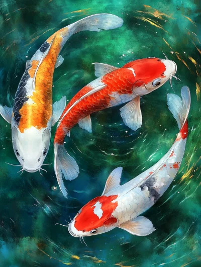 Swirling Koi Fish in Water