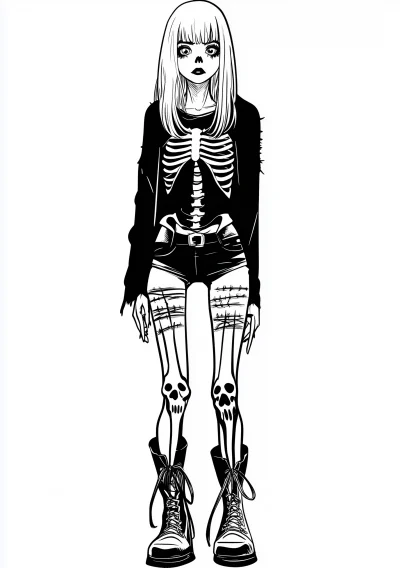 Haunted Goth Woman in Skeleton Costume