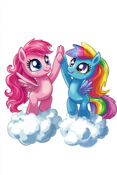 Ponies High Five on Clouds