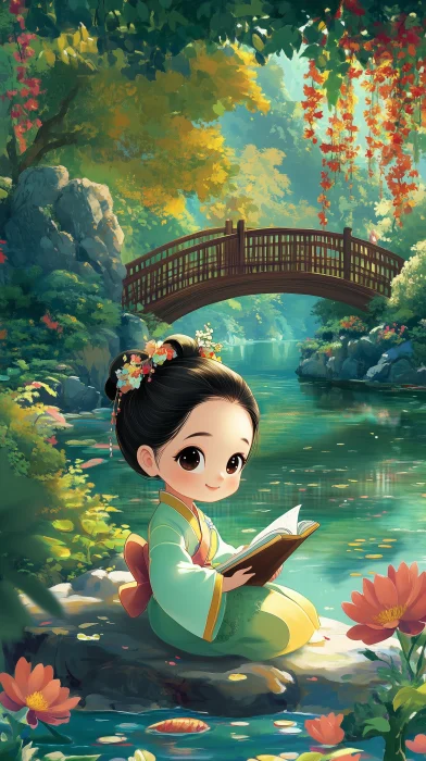 Girl reading in a park near West Lake