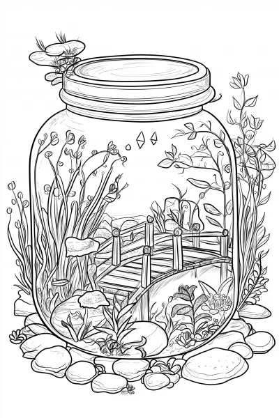 Fairy Glass Jar Home Coloring Page