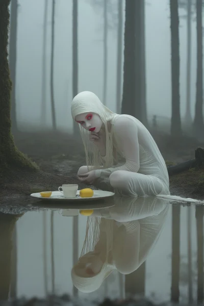 Albino Woman in Forest