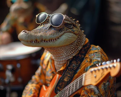 Anthropomorphic Crocodiles in Disco Outfits