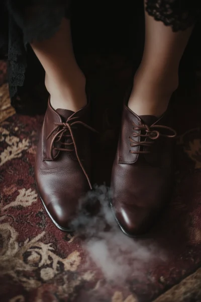 Dark Academia Woman with Brown Leather Lace