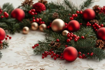 Luxurious Christmas Background with Mistletoe and Baubles