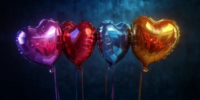 Rainbow Metallic Balloon Hearts