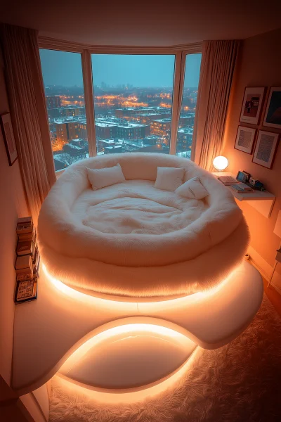 Cozy Circular Bed in Urban Apartment