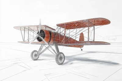 Vintage Biplane Architectural Sketch