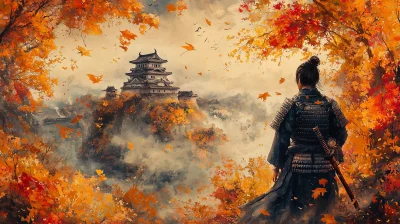 Golden Samurai in Autumn Landscape