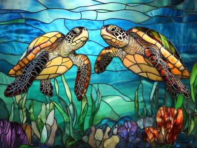 Sea Turtles Stained Glass Design