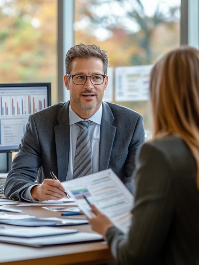 Bank Manager Meeting Client in Modern Office