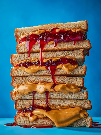 Stack of Sandwiches with Jam and Peanut Butter