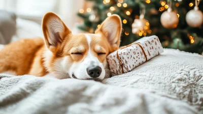 Corgi Enjoying Winter Night