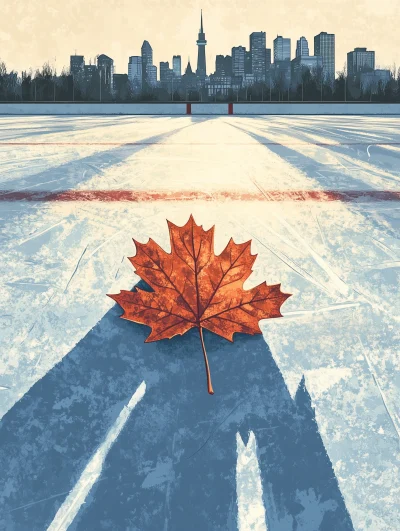 Canadian Maple Leaf on Hockey Rink