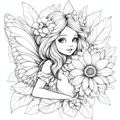 Fairy of the Dahlia Flower Coloring Page