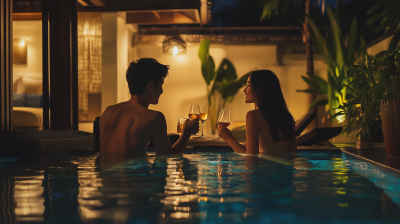 Romantic Poolside Conversation