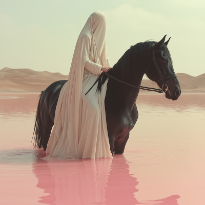 Arab Lady on Black Horse