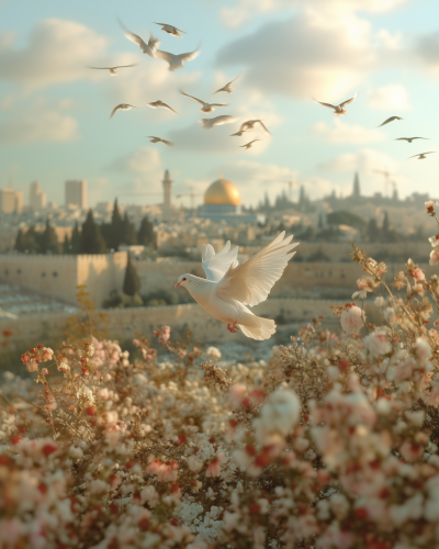 Dove in Flight Over Palestine