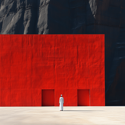 Man Facing Red Wall