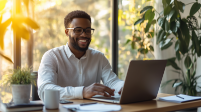 Joyful Professional at Home Office