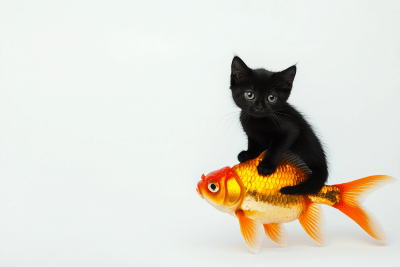 Black Cat on Goldfish