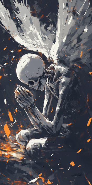 Praying Skeleton with Angel Wings