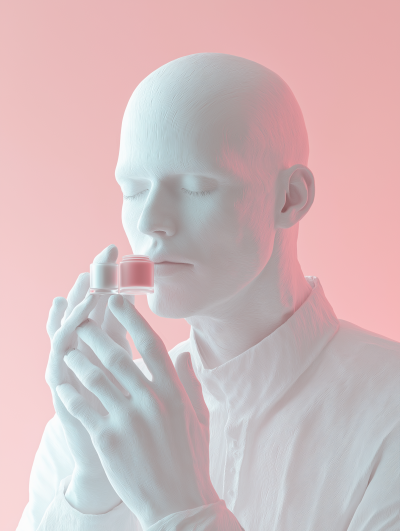 Reflective Man Among Cosmetics