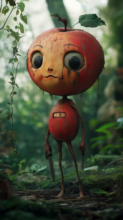 Whimsical Character with Apple