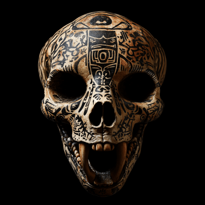 Jaguar Skull Tattooed with Shipibo Tribal Art