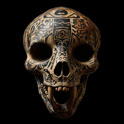 Shipibo Tribal Icaro Art on Jaguar Skull