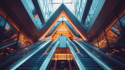 Glass Escalators in Office Building