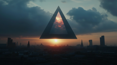 Rooftop Sunset with Triangle Outline