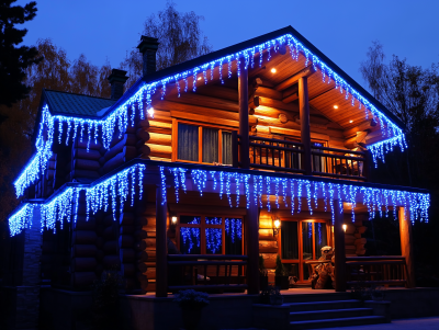 Modern Log House with LED Lighting