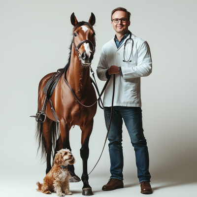 Happy Veterinarian with Horse and Dog