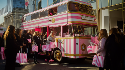 Holiday Gathering Around a Festive Bus