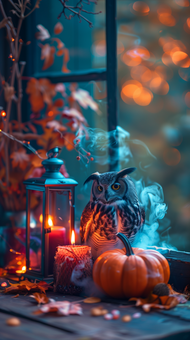 Halloween Decor with Pumpkins and Owl