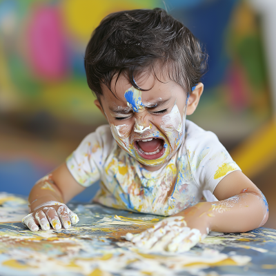 Preschooler Covered in Glue