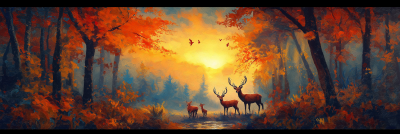 Colorful Fall Forest with Deer