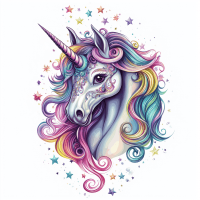 Adorable Big Head Unicorn Illustration